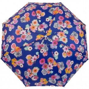 Ярко синий зонт с цветами, в три сложения, Style, полуавтомат, арт.1501-2-21